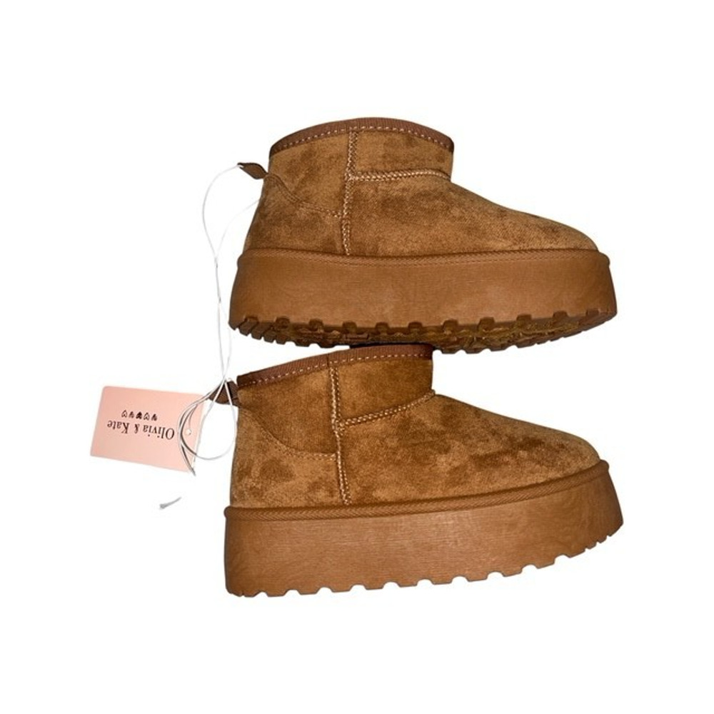 Olivia & Kate Big Girls 3 Medium Boots Brown Faux Suede Sherpa Lining Flat Heel - Picture 7 of 7